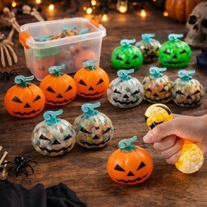 12 Pc Halloween Pumpkin Squishy Stress Balls Kids Party Favors Fidget Toys 2.4
